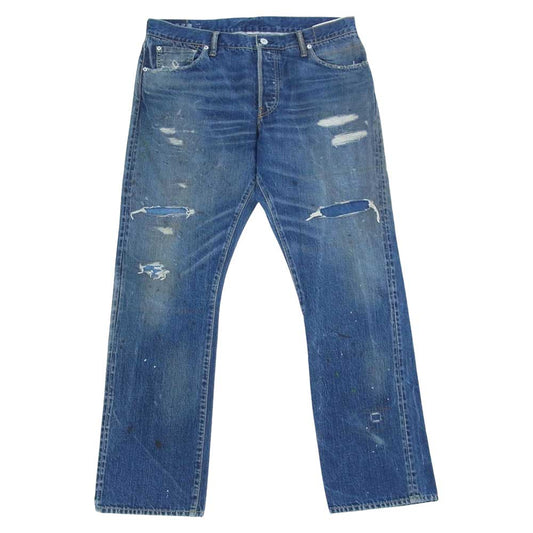 VISVIM ビズビム 0118205005045 18AW FLAGSHIP STORE EXCLUSIVE SOCIAL SCULPTURE DRY DENIM 4 ダメージ ペイント 加工 ソーシャル スカルプチャー ドライ デニム インディゴブルー系 L【中古】