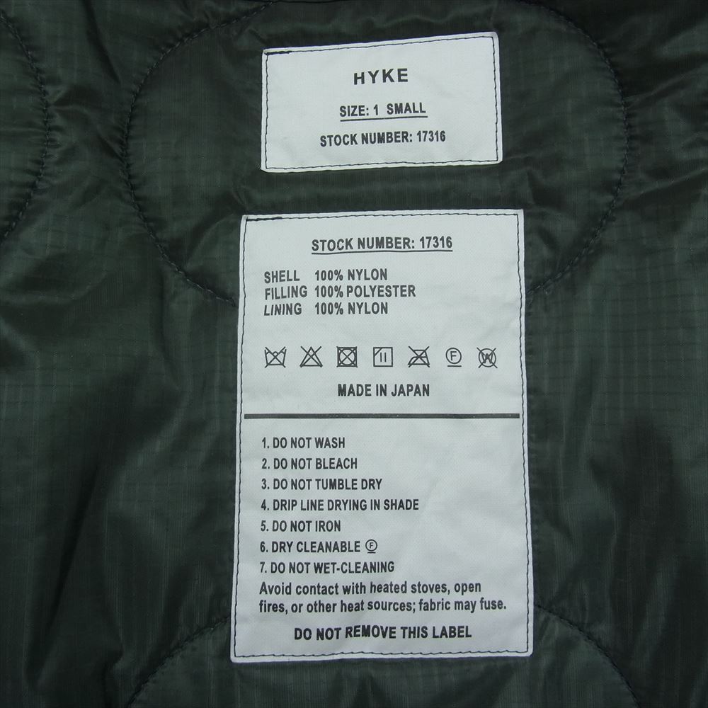 HYKE ハイク 21AW 212-17316 QUILTED LINER COAT キルティング ライナーコート カーキ系 S【中古】
