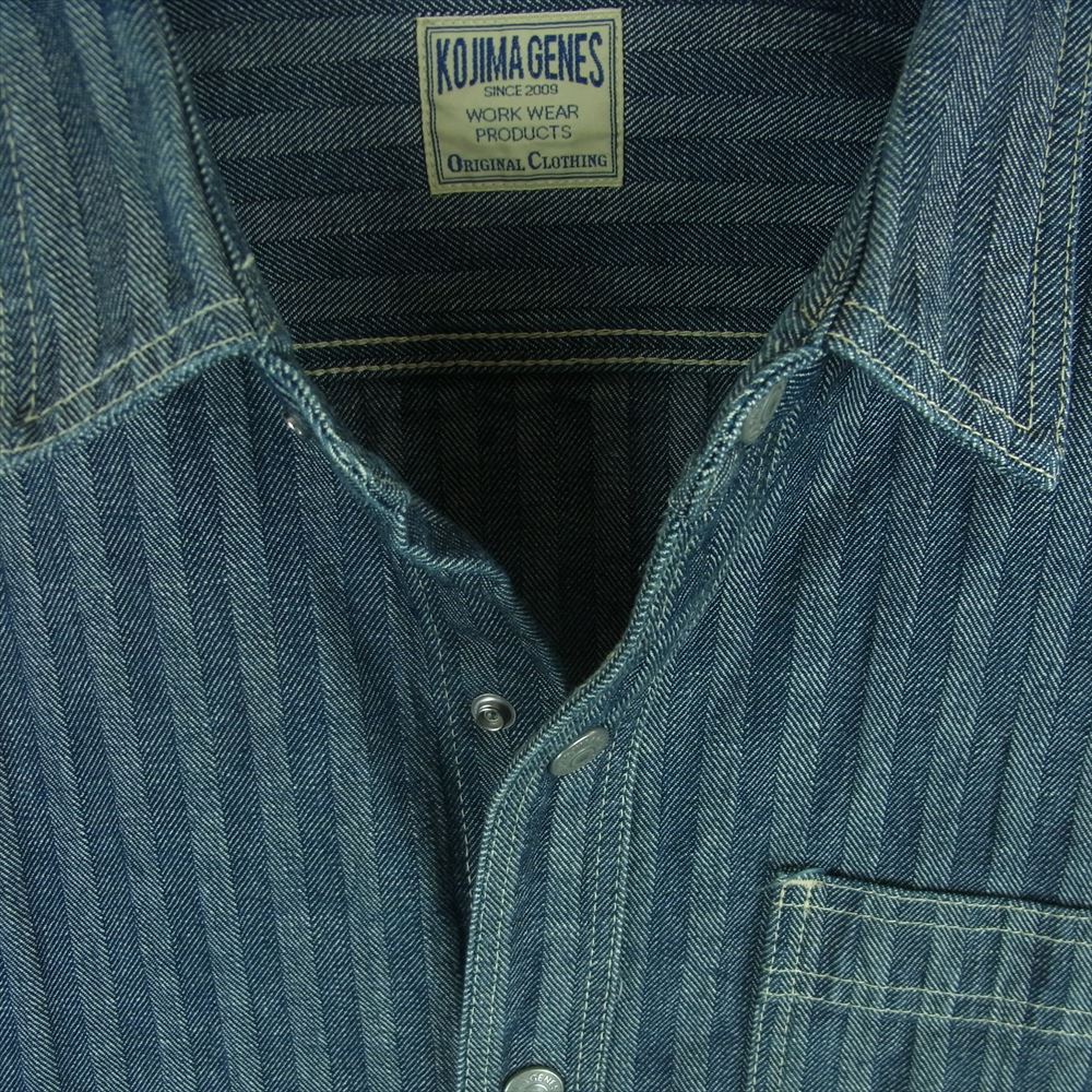 児島ジーンズ RNB-202HS HERRINGBONE WORK SHIRT ヘリンボーン デニム ワーク 長袖 シャツ インディゴブルー系 XXL【中古】