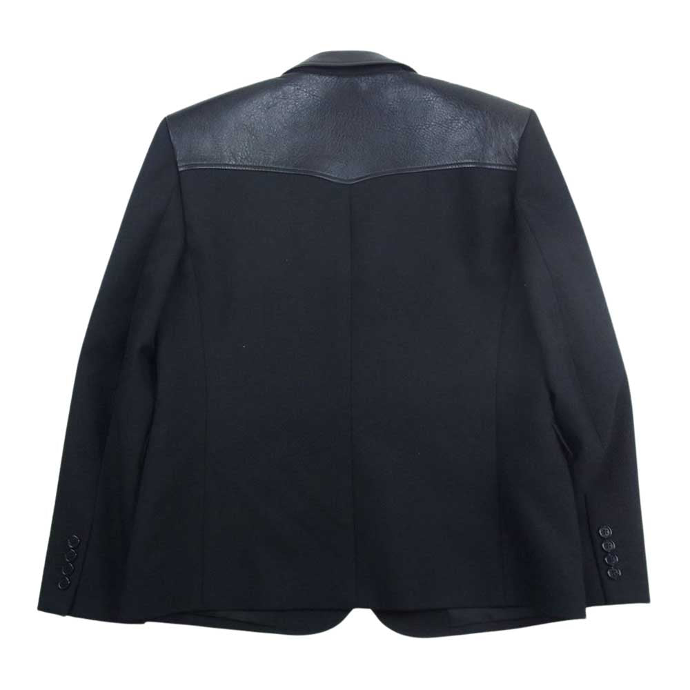 SAINT LAURENT サンローラン 552571 Y519U ラベル ヨーク レザー 切替 ウール テーラード ジャケット ブラック系 50【中古】