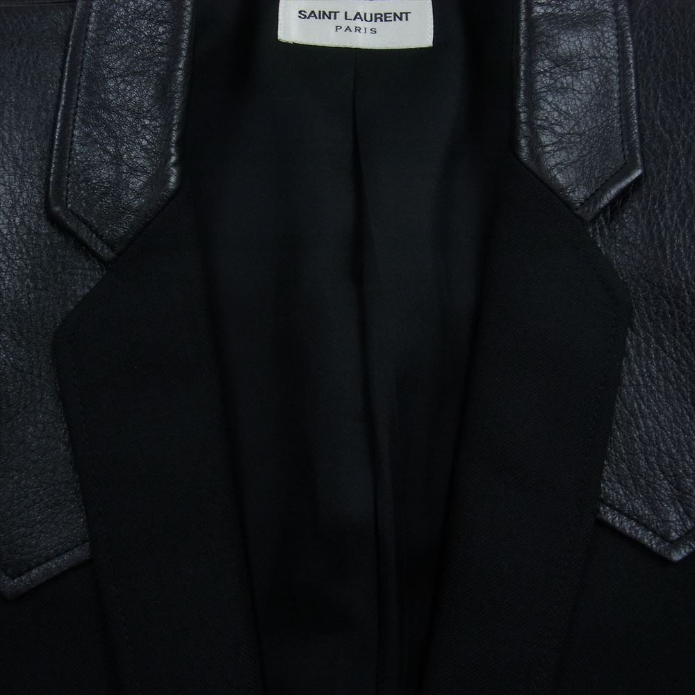 SAINT LAURENT サンローラン 552571 Y519U ラベル ヨーク レザー 切替 ウール テーラード ジャケット ブラック系 50【中古】