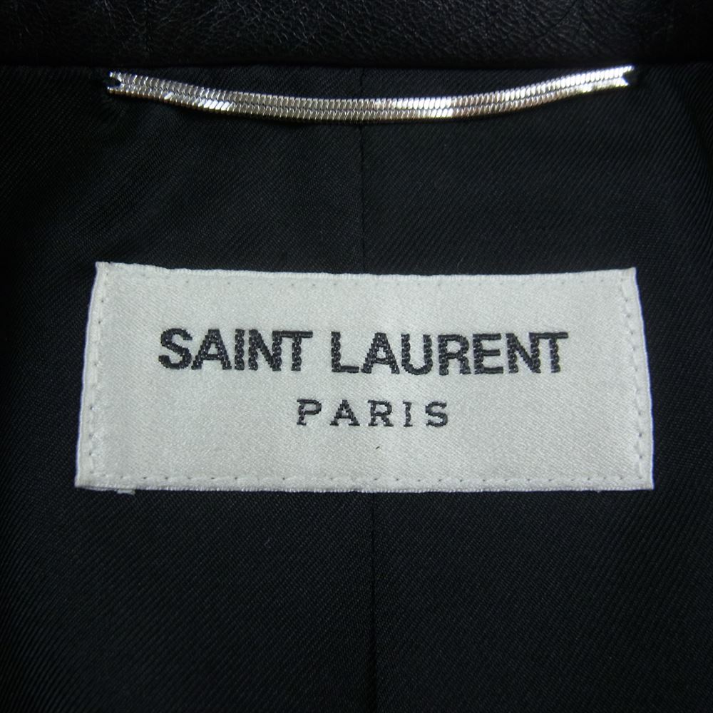 SAINT LAURENT サンローラン 552571 Y519U ラベル ヨーク レザー 切替 ウール テーラード ジャケット ブラック系 50【中古】
