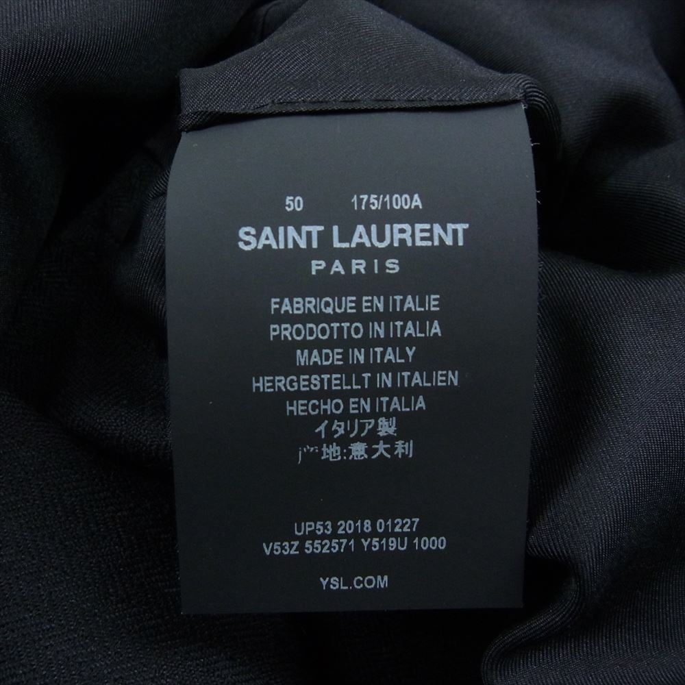 SAINT LAURENT サンローラン 552571 Y519U ラベル ヨーク レザー 切替 ウール テーラード ジャケット ブラック系 50【中古】