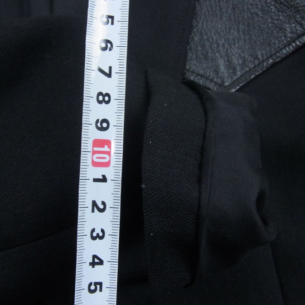 SAINT LAURENT サンローラン 552571 Y519U ラベル ヨーク レザー 切替 ウール テーラード ジャケット ブラック系 50【中古】