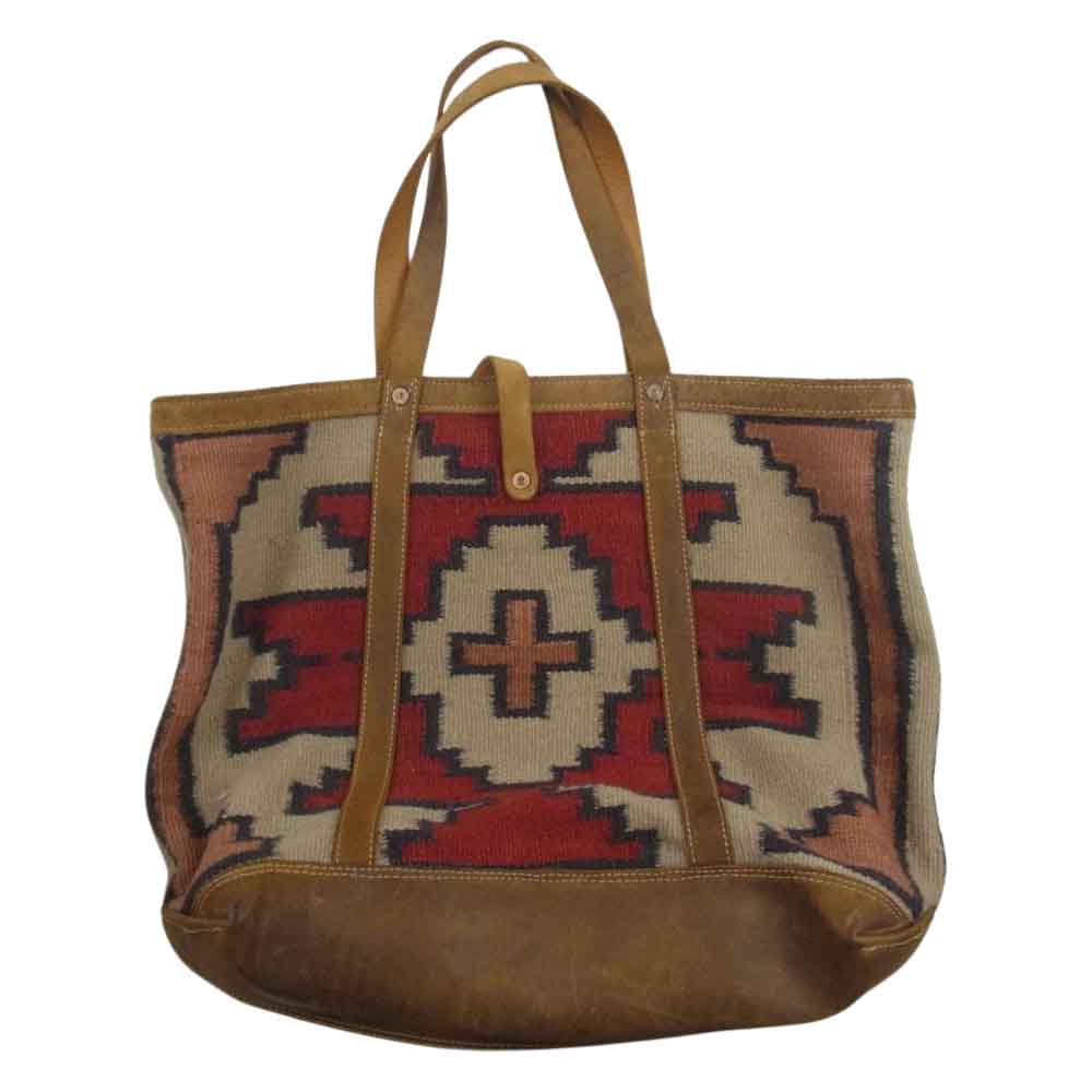 RRL ダブルアールエル Hand Woven Rug Cowhide Tote ネイティブ柄 ラグ カウハイド トート バッグ ベージュ系【中古】