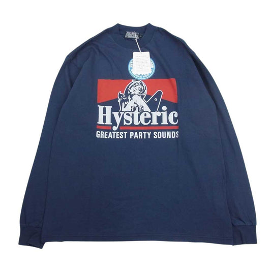 HYSTERIC GLAMOUR ヒステリックグラマー 23AW 02233CL16 GREATEST PARTY SOUNDS グレイテストパーティ サウンド 長袖 Tシャツ ロンT ネイビー系 L【新古品】【未使用】【中古】
