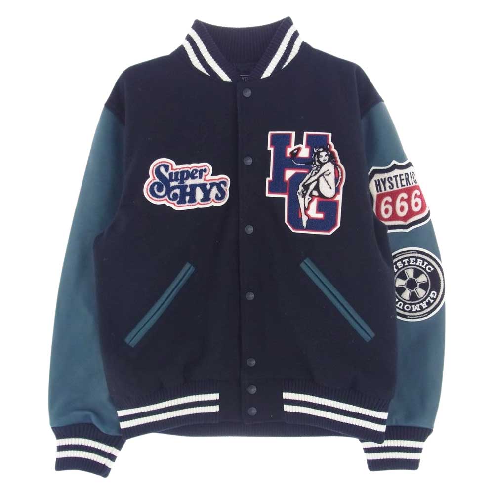 HYSTERIC GLAMOUR ヒステリックグラマー 23AW 02233AB05 MOTOR CITY FEVER モーター シティ フィーバー スタジアムジャンパー スタジャン バーシティジャケット ブラック系 L【新古品】【未使用】【中古】