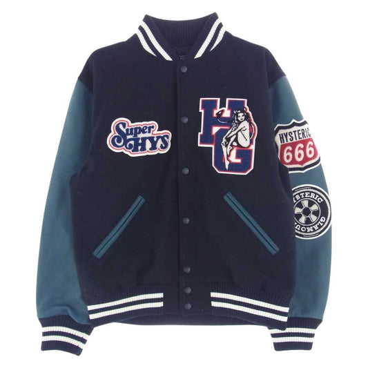 HYSTERIC GLAMOUR ヒステリックグラマー 23AW 02233AB05 MOTOR CITY FEVER モーター シティ フィーバー スタジアムジャンパー スタジャン バーシティジャケット ブラック系 L【新古品】【未使用】【中古】