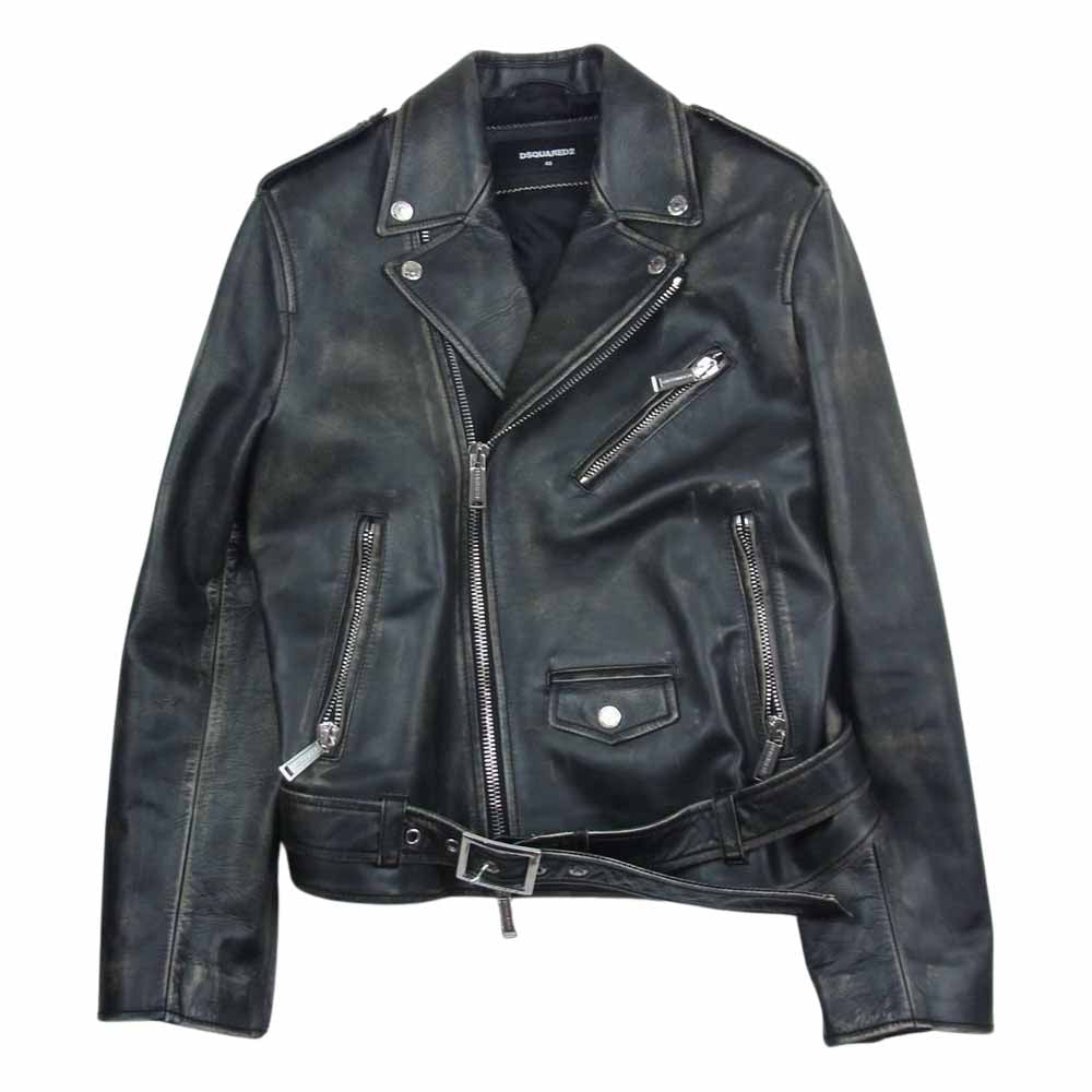 DSQUARED2 ディースクエアード 20AW S71AN0205 SY1512 エイジング加工 USED加工 レザー ダブルライダースジャケット ブラック系 48【中古】