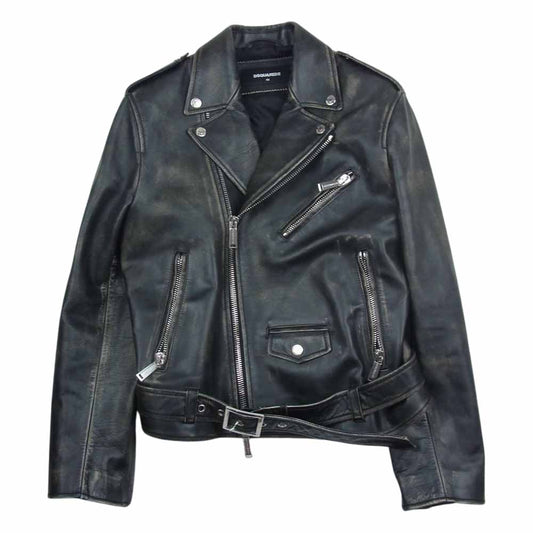 DSQUARED2 ディースクエアード 20AW S71AN0205 SY1512 エイジング加工 USED加工 レザー ダブルライダースジャケット ブラック系 48【中古】