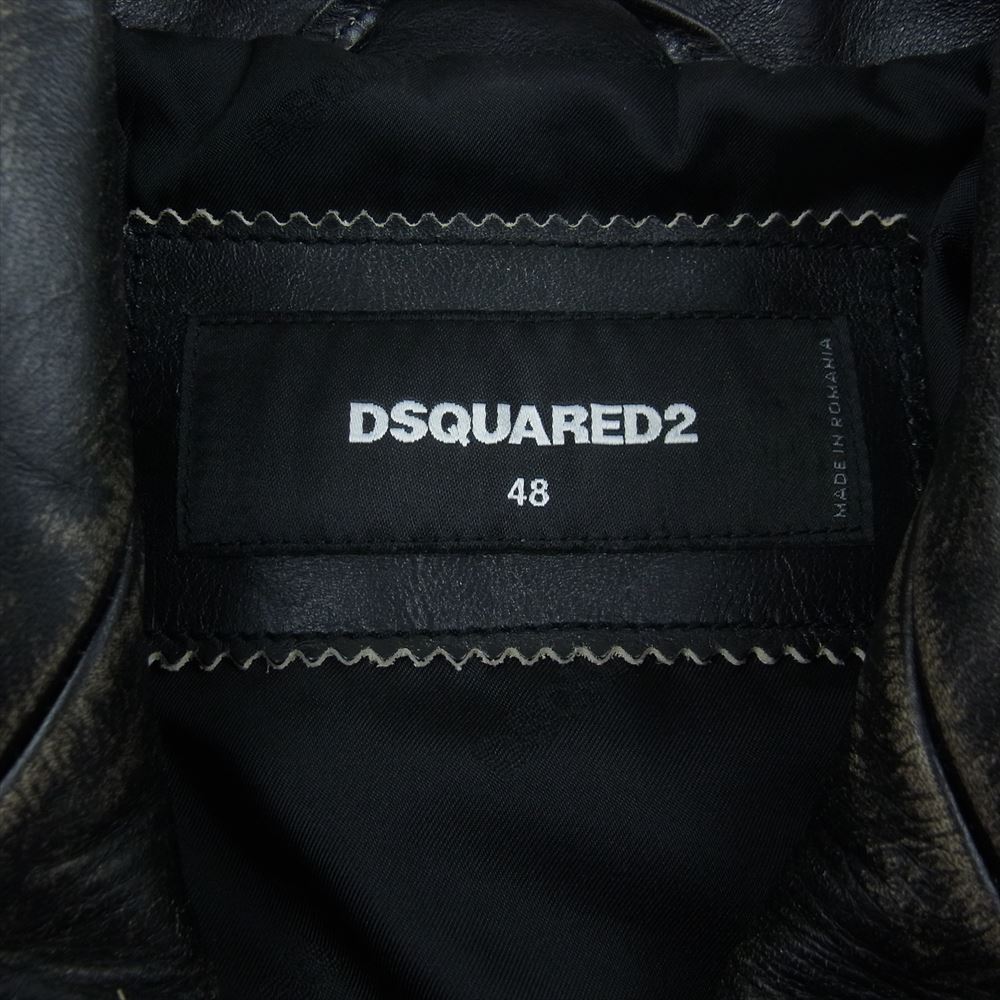 DSQUARED2 ディースクエアード 20AW S71AN0205 SY1512 エイジング加工 USED加工 レザー ダブルライダースジャケット ブラック系 48【中古】