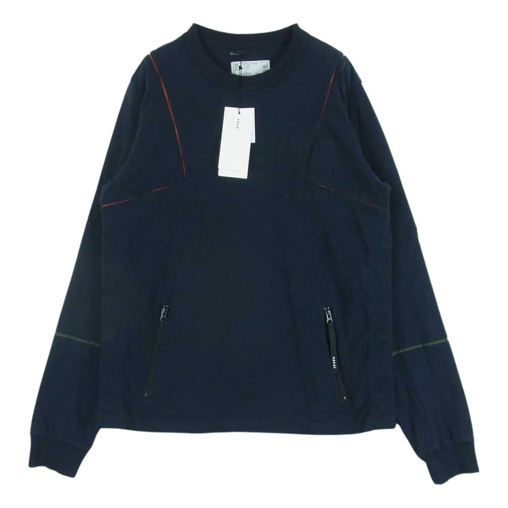 Sacai サカイ 21-02586M 再構築 ジップポケット 長袖 Ｔシャツ カットソー コットン 日本製 ダークネイビー系 201 2【中古】