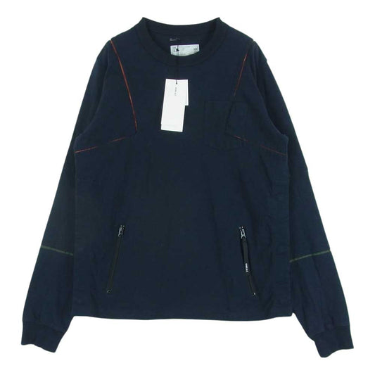 Sacai サカイ 21-02586M 再構築 ジップポケット 長袖 Ｔシャツ カットソー コットン 日本製 ダークネイビー系 201 2【中古】