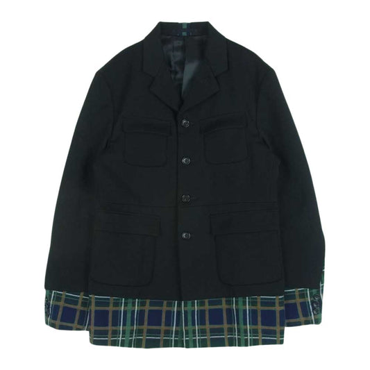 COMME des GARCONS HOMME PLUS コムデギャルソンオムプリュス 00AW AD2000 PJ-04042S ドッキングロック期 アーカイブ チェック切替 再構築 ポリエステル ウール ジャケット ブラック系 グリーン系 S【中古】