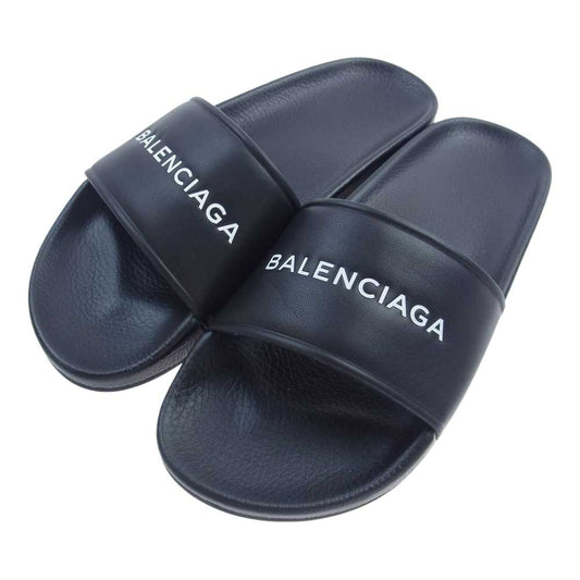 BALENCIAGA バレンシアガ 500573 ロゴ フラット プール サンダル ブラック系 39【中古】