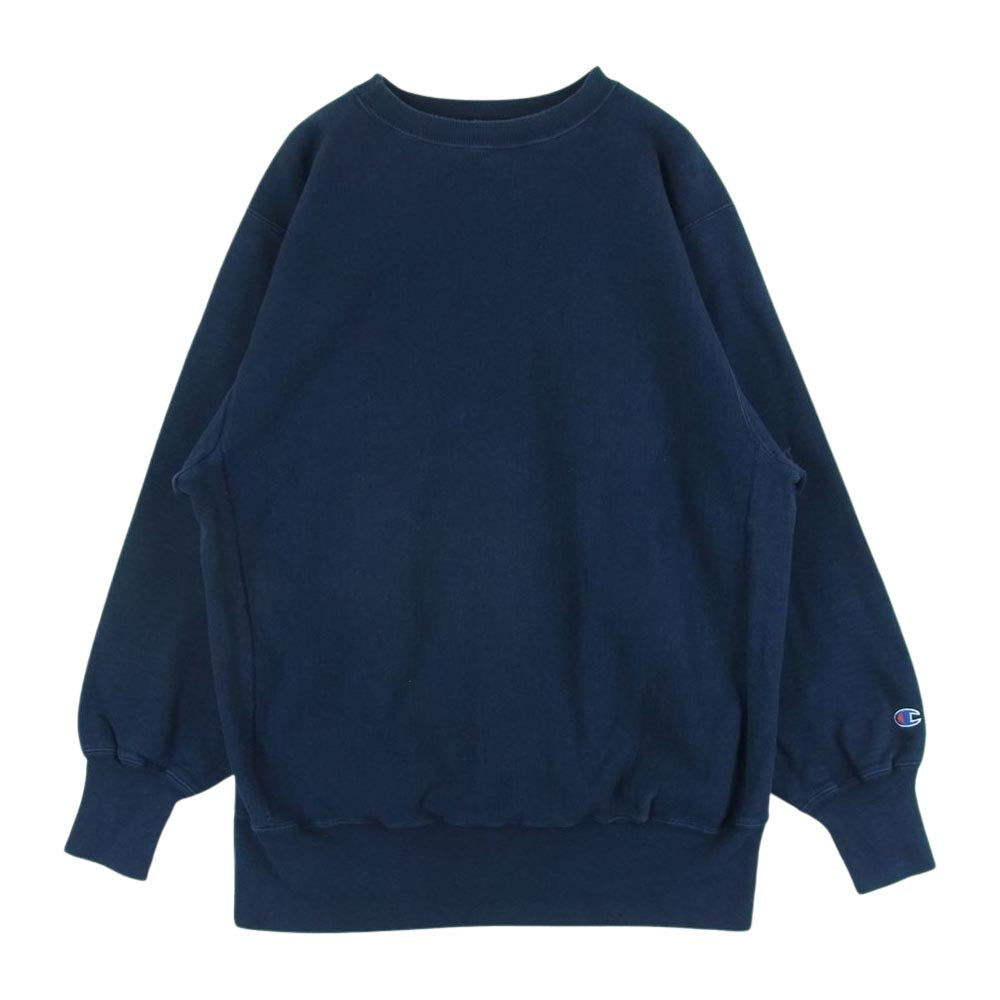 Champion チャンピオン ヴィンテージ 90s 刺繍タグ メキシコ製 REVERSE WEAVE 目なし リバースウィーブ クルーネック スウェット トレーナー ネイビー系 XL【中古】
