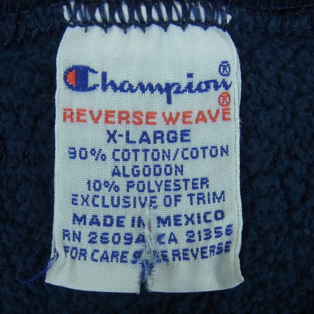 Champion チャンピオン ヴィンテージ 90s 刺繍タグ メキシコ製 REVERSE WEAVE 目なし リバースウィーブ クルーネック スウェット トレーナー ネイビー系 XL【中古】