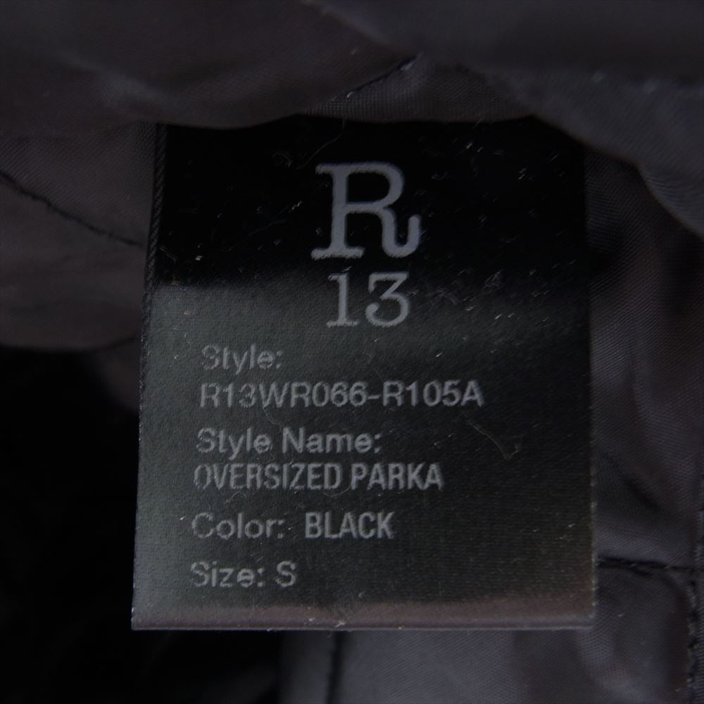 アール サーティーン Black Oversized Parka Coat マウンテン パーカー ジャケット ブラック系 S【中古】