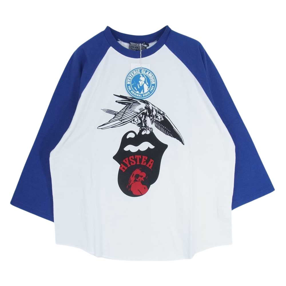 HYSTERIC GLAMOUR ヒステリックグラマー 23AW  02233CL15  THE ROLLING STONES 1975 七分袖 Tシャツ ブルー系 L【新古品】【未使用】【中古】