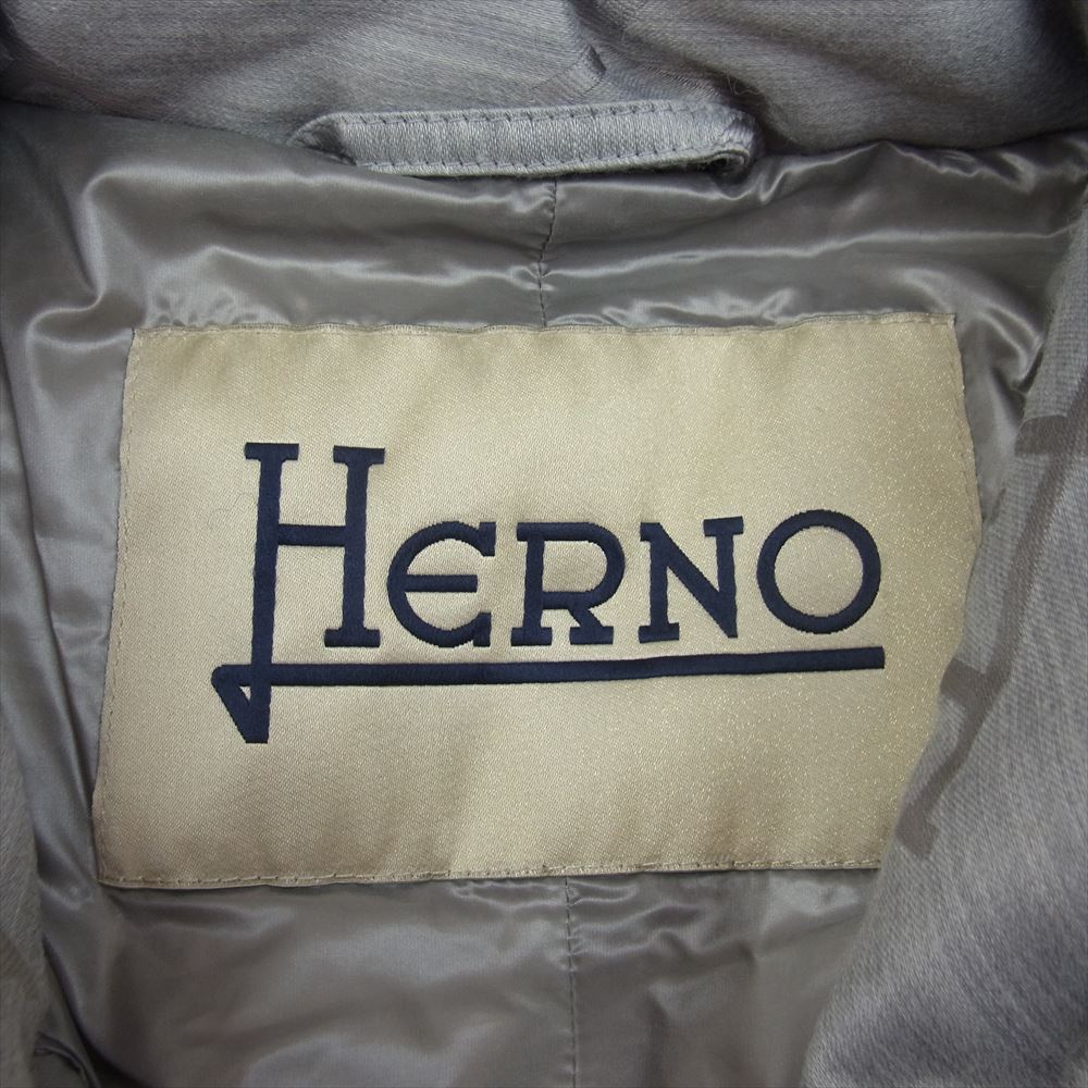 Herno ヘルノ PI1155D-12352-9494 モノグラムロゴ総柄 フード付き グログランリボン セミロング ダウン コート グレー系 38【中古】