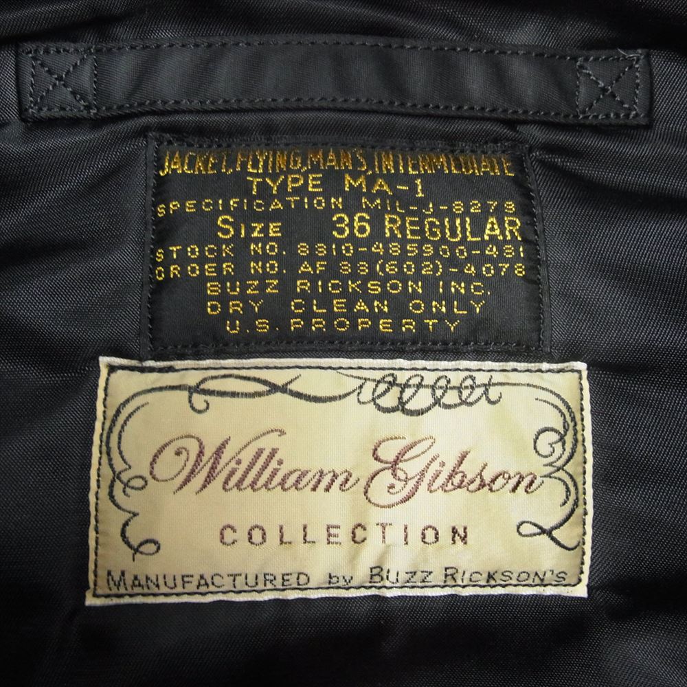 Buzz Rickson's バズリクソンズ BR12666 WILLIAM GIBSON COLLECTION ウィリアムギブソン コレクション MA-1 フライトジャケット ブラック系 36【中古】