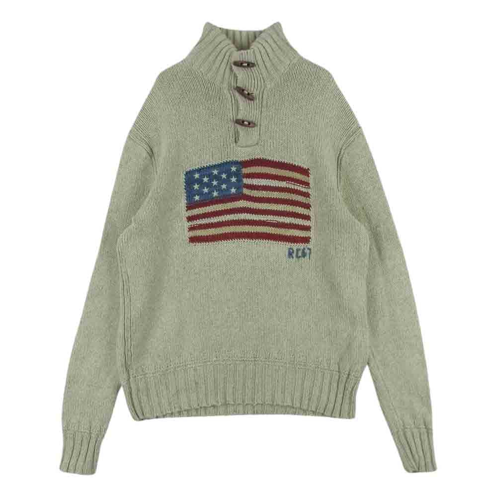 POLO RALPH LAUREN ポロ・ラルフローレン フラッグ ハイネック ニット セーター 中国製 グレイッシュベージュ系 M【中古】