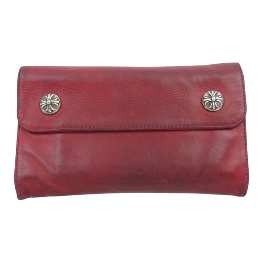 CHROME HEARTS クロムハーツ（原本無） WAVE CROSS BALL ウェーブ クロスボール レザー ロングウォレット 長財布 レッド系【中古】
