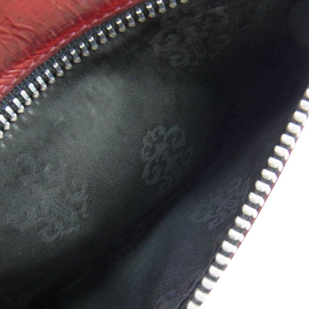 CHROME HEARTS クロムハーツ（原本無） WAVE CROSS BALL ウェーブ クロスボール レザー ロングウォレット 長財布 レッド系【中古】