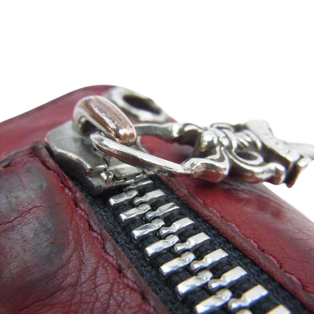 CHROME HEARTS クロムハーツ（原本無） WAVE CROSS BALL ウェーブ クロスボール レザー ロングウォレット 長財布 レッド系【中古】