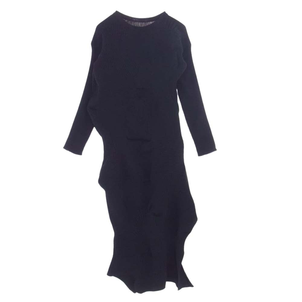 ISSEY MIYAKE イッセイミヤケ IM31-KH754-15 フロントデザイン 変形 プリーツ ニット ロング ワンピース ブラック系 2【美品】【中古】