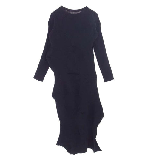 ISSEY MIYAKE イッセイミヤケ IM31-KH754-15 フロントデザイン 変形 プリーツ ニット ロング ワンピース ブラック系 2【美品】【中古】