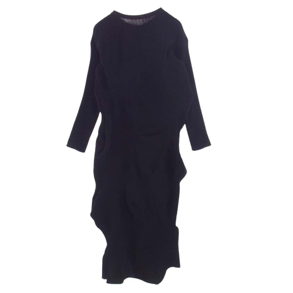 ISSEY MIYAKE イッセイミヤケ IM31-KH754-15 フロントデザイン 変形 プリーツ ニット ロング ワンピース ブラック系 2【美品】【中古】