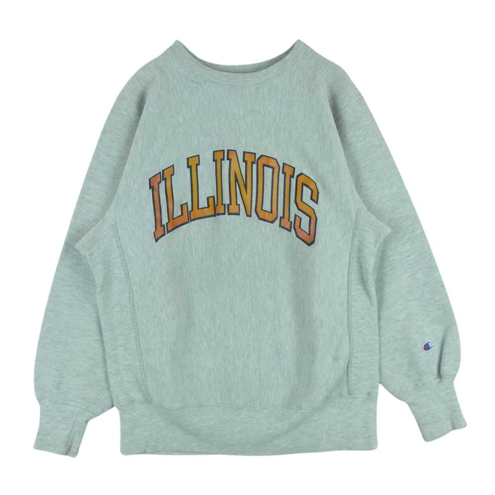 Champion チャンピオン 90s ヴィンテージ 刺繍タグ ILLINOIS リバースウィーブ スウェット トレーナー ライトグレー系 L【中古】