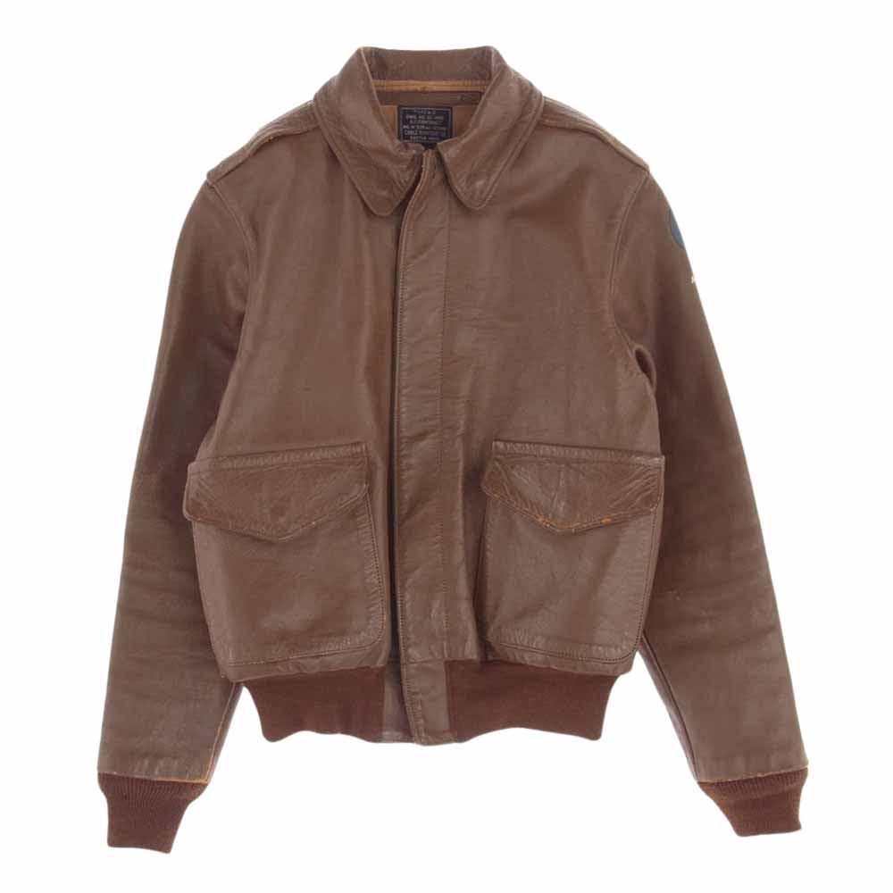 The REAL McCOY'S ザリアルマッコイズ 実名復刻 A-2 CABLE RAINCOAT ケーブル レインコート レザー ジャケット ブラウン系 34【中古】