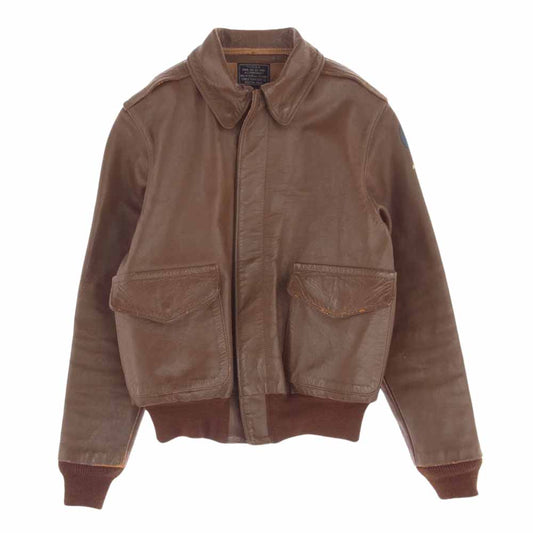 The REAL McCOY'S ザリアルマッコイズ 実名復刻 A-2 CABLE RAINCOAT ケーブル レインコート レザー ジャケット ブラウン系 34【中古】