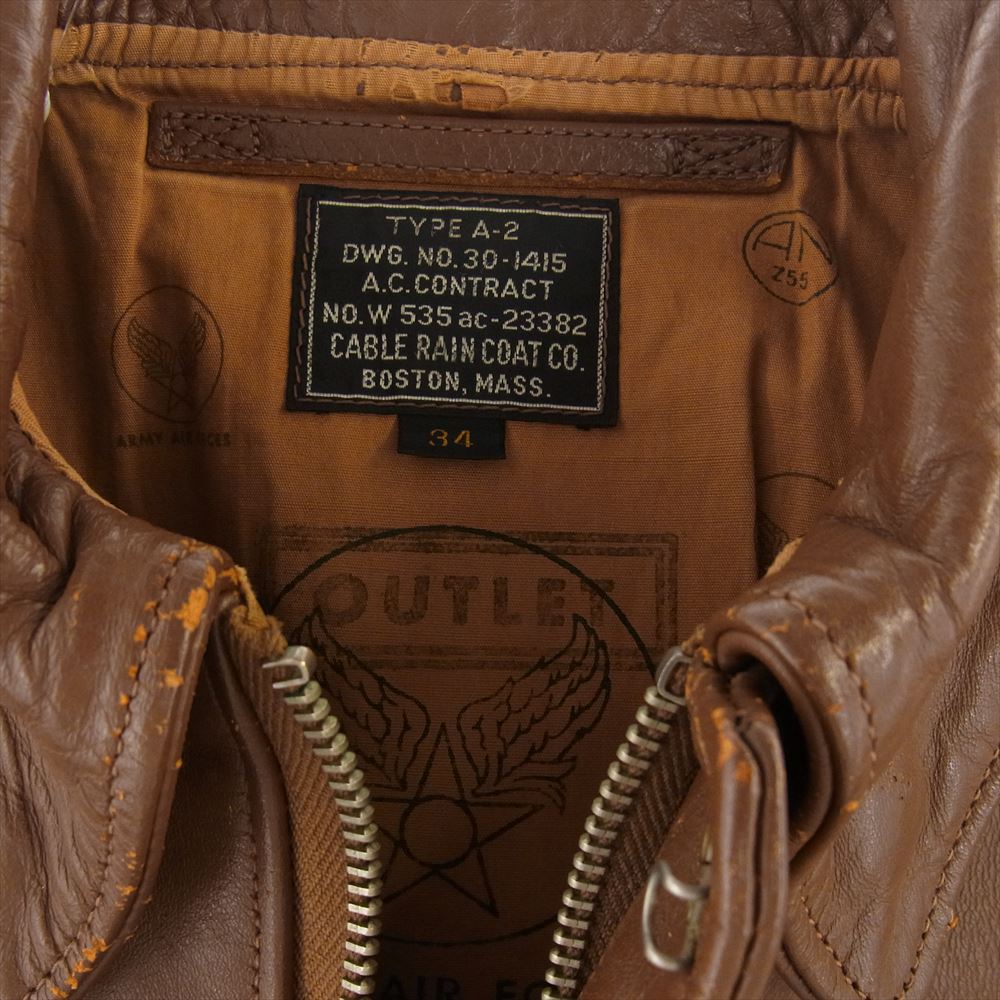 The REAL McCOY'S ザリアルマッコイズ 実名復刻 A-2 CABLE RAINCOAT ケーブル レインコート レザー ジャケット ブラウン系 34【中古】