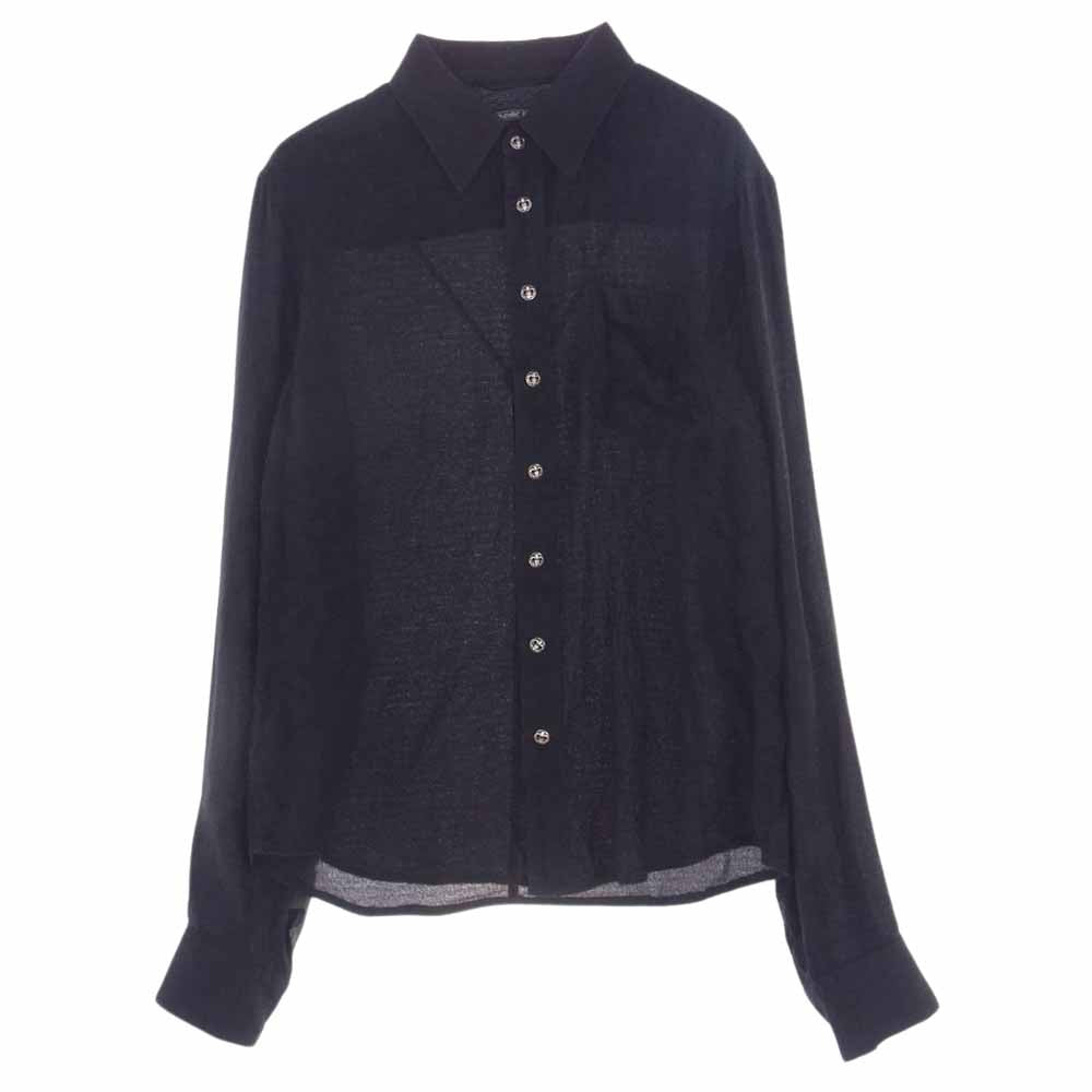 CHROME HEARTS クロムハーツ（原本無） 2211-304-4884 国内正規品 BSフレアボタン クロス レザーパッチ付き シルク 長袖 シャツ ブラック系 M【中古】