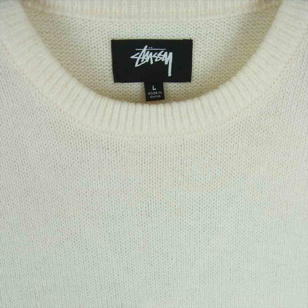 STUSSY ステューシー 117185 8 Ball Brushed Mohair Sweater モヘア混 バックプリント 長袖 ニット セーター オフホワイト系 L【中古】