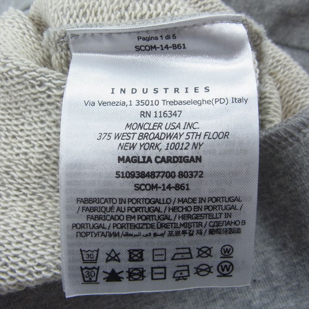 MONCLER モンクレール 510938487700-80372 MAGLIA CARDIGAN ロゴ ワッペン ジップパーカー グレー系 XL【美品】【中古】