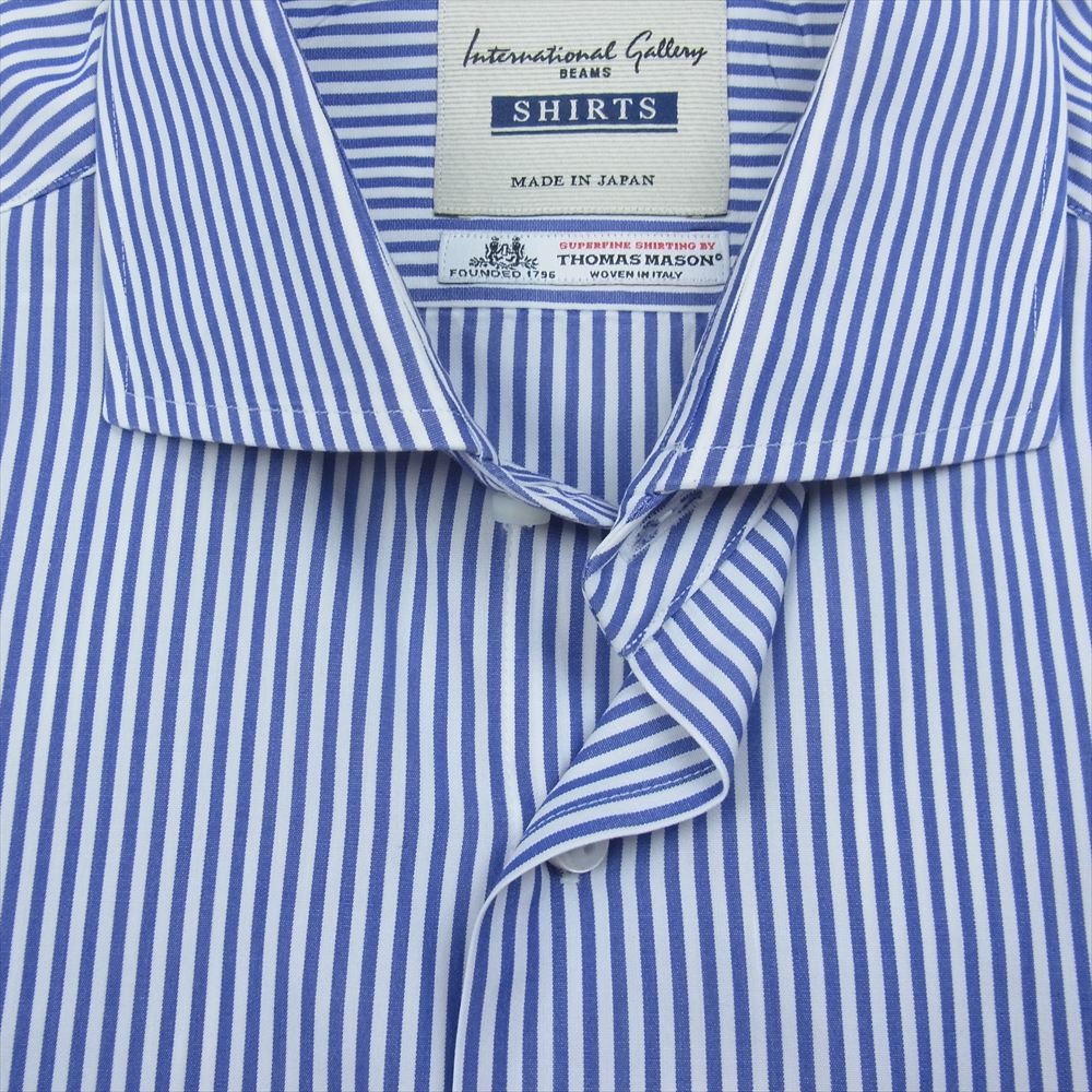 International Gallery BEAMS インターナショナルギャラリービームス 23-11-0694 THOMAS MASON ロンドンストライプ ワイドカラー 長袖 ドレスシャツ ブルー系 40【美品】【中古】