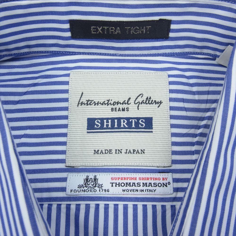 International Gallery BEAMS インターナショナルギャラリービームス 23-11-0694 THOMAS MASON ロンドンストライプ ワイドカラー 長袖 ドレスシャツ ブルー系 40【美品】【中古】