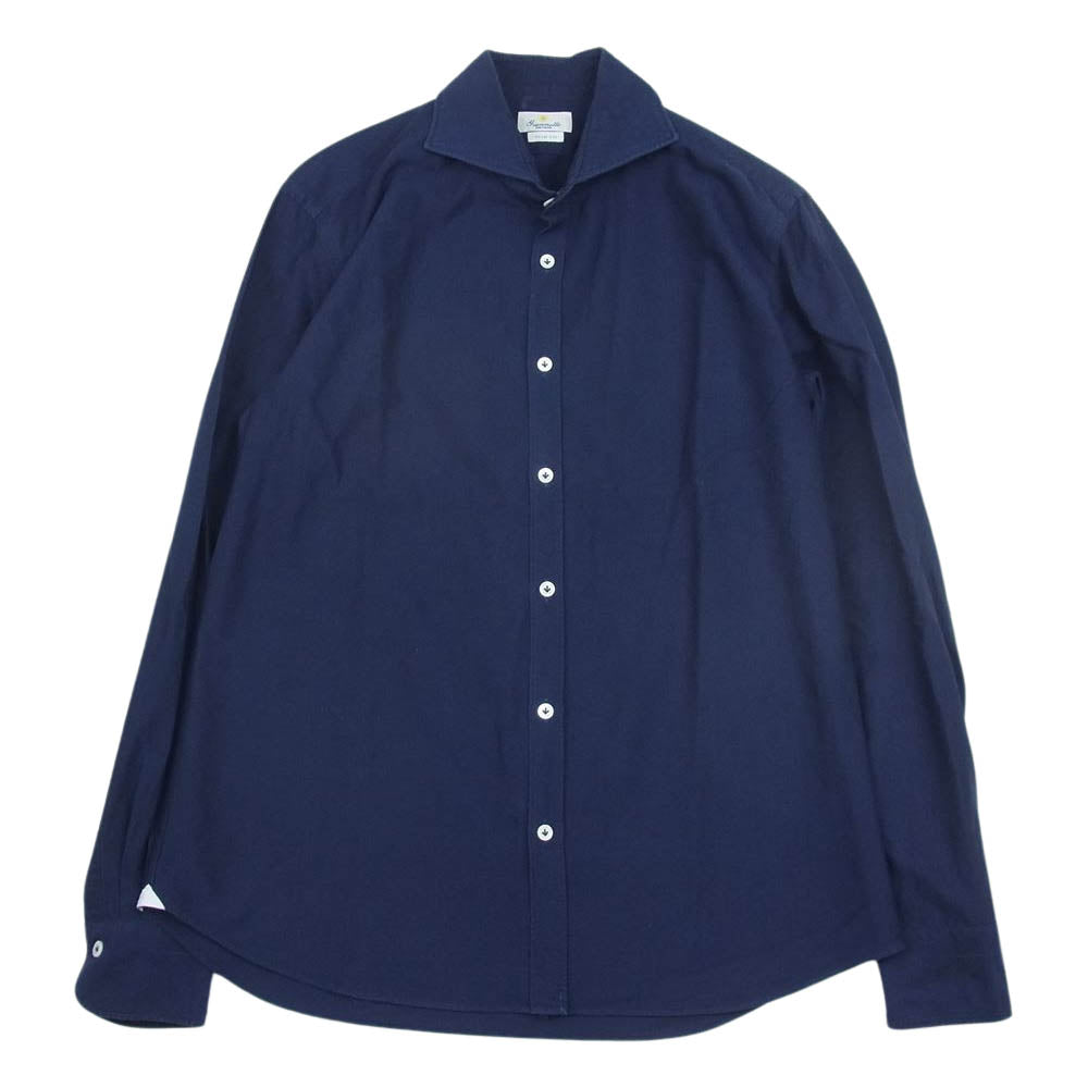 ジャンネット ワイドカラー オックスフォード 長袖 ドレスシャツ ネイビー系 L【中古】