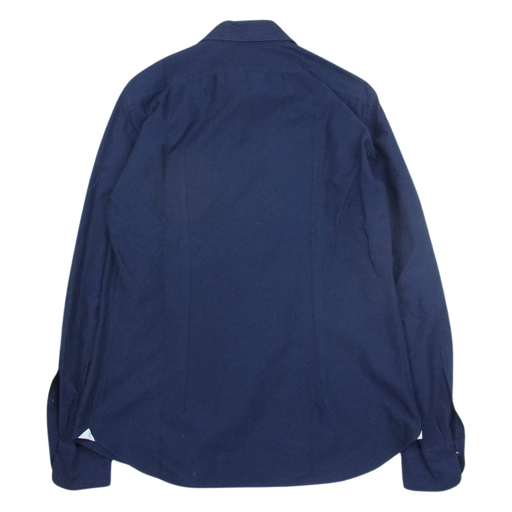 ジャンネット ワイドカラー オックスフォード 長袖 ドレスシャツ ネイビー系 L【中古】