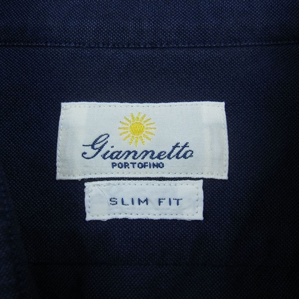 ジャンネット ワイドカラー オックスフォード 長袖 ドレスシャツ ネイビー系 L【中古】