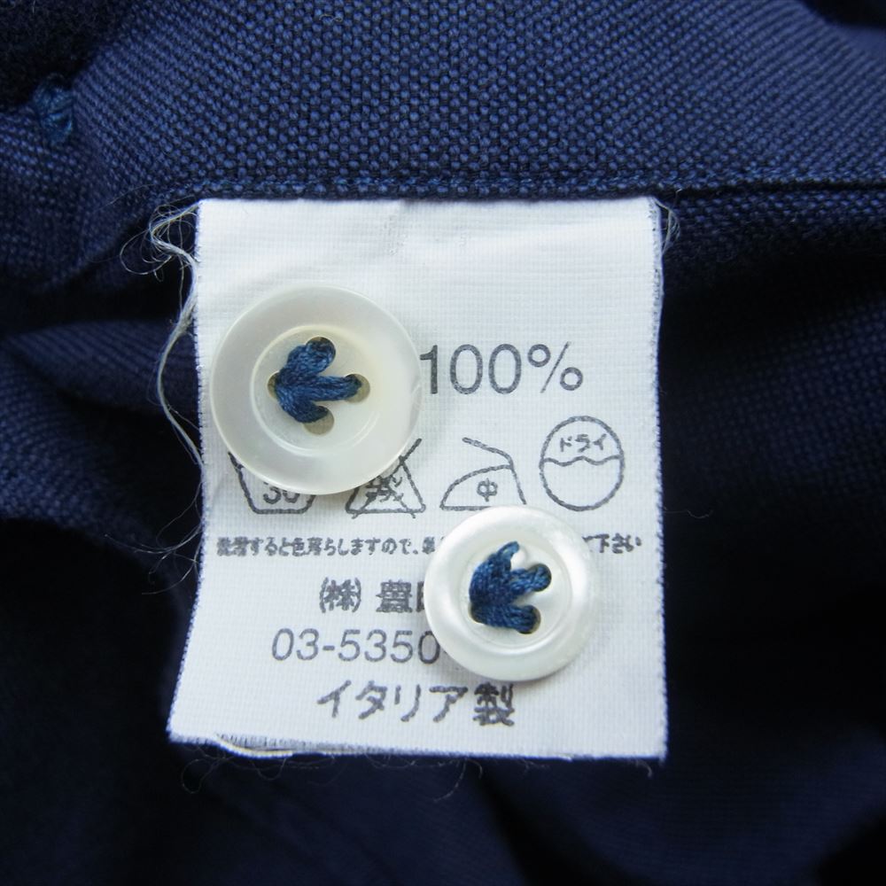 ジャンネット ワイドカラー オックスフォード 長袖 ドレスシャツ ネイビー系 L【中古】