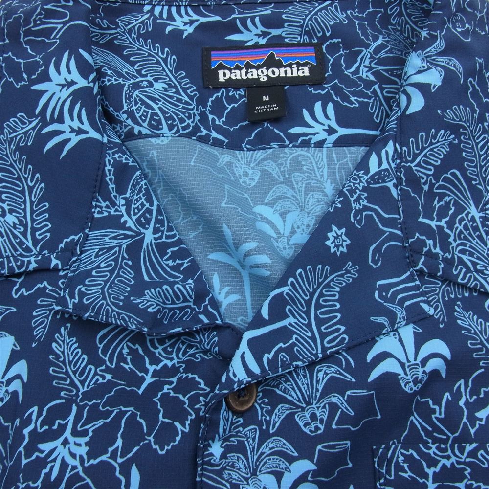 patagonia パタゴニア 19SS 86205 Stretch Planing Hybrid Shirt ストレッチ プレーニング ハイブリッド 総柄 オープンカラー 半袖 シャツ ネイビー系 M【中古】