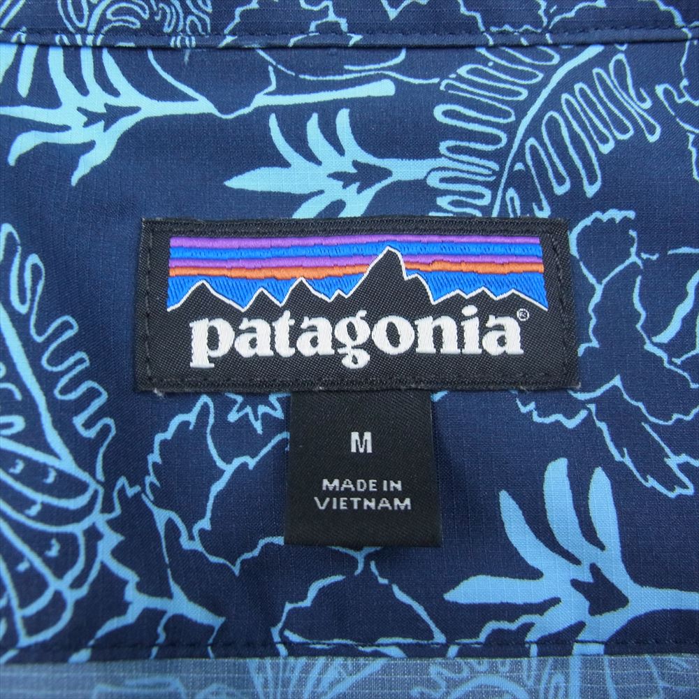 patagonia パタゴニア 19SS 86205 Stretch Planing Hybrid Shirt ストレッチ プレーニング ハイブリッド 総柄 オープンカラー 半袖 シャツ ネイビー系 M【中古】