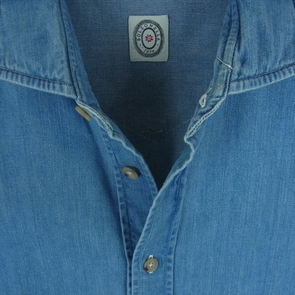 ボルゾネッラ ウエスタン デニム シャツ 長袖 コットン イタリア製 インディゴブルー系 S 39 15.5【中古】