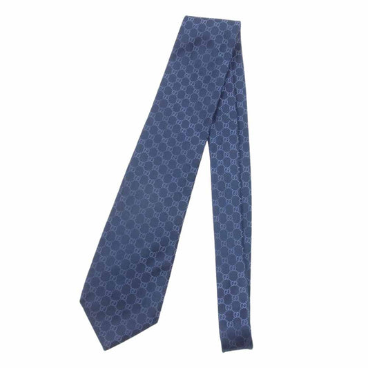 GUCCI グッチ GG 総柄 シルク100％ ネクタイ ネイビー系【中古】