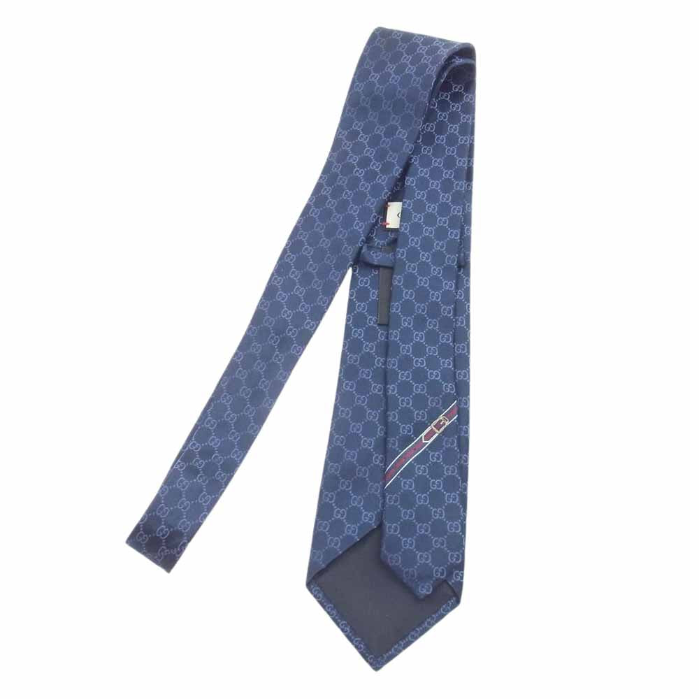 GUCCI グッチ GG 総柄 シルク100％ ネクタイ ネイビー系【中古】